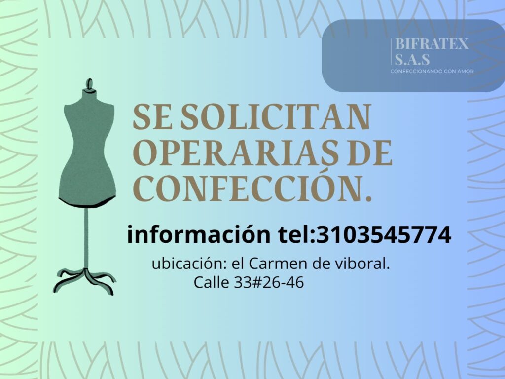 Empresa textil en El Carmen de Viboral abre vacantes para operarias de confección