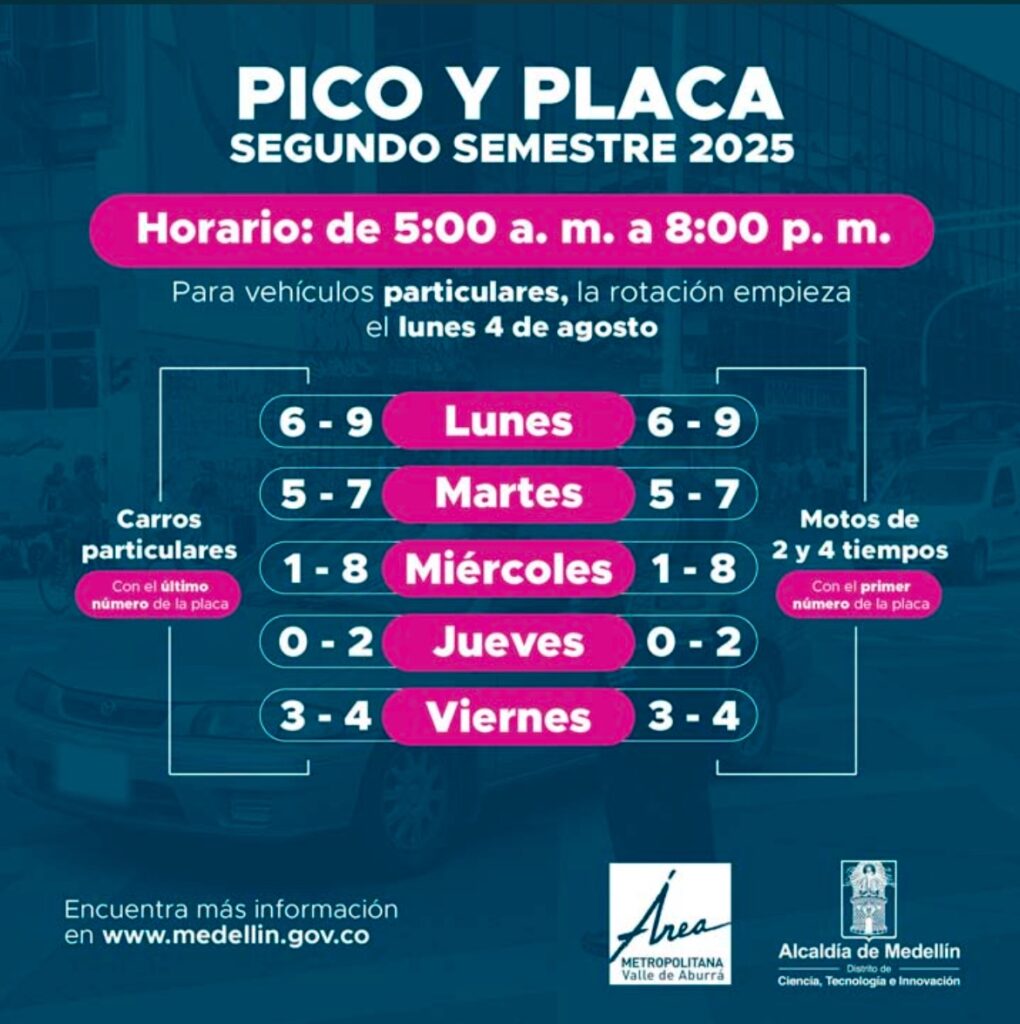 ¿Va para Medellín? Recuerde que el pico y placa de hoy es 6 y 9