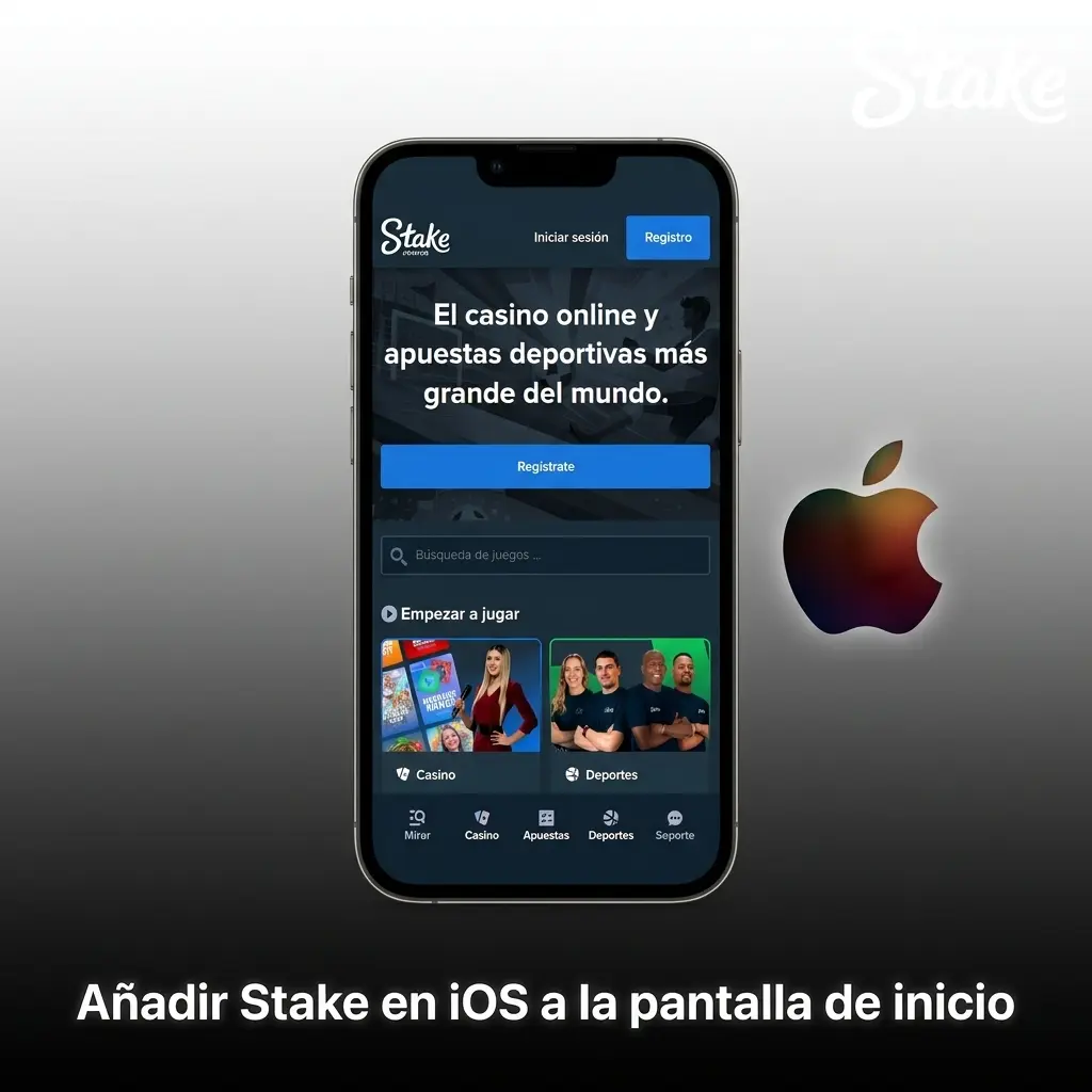 Pantalla de iPhone mostrando cómo añadir Stake a la pantalla de inicio en iOS