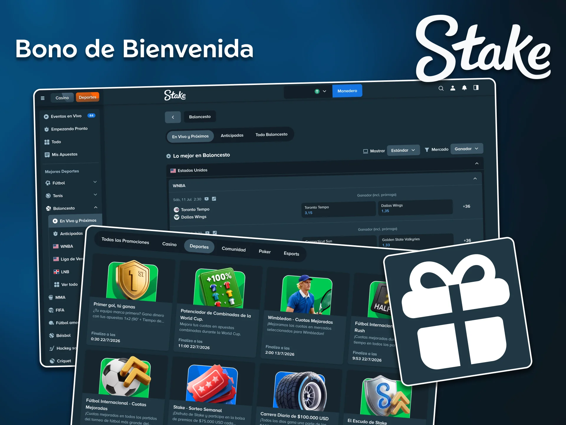 Duplica tu depósito inicial activando el bono de bienvenida para apuestas de baloncesto en Stake.