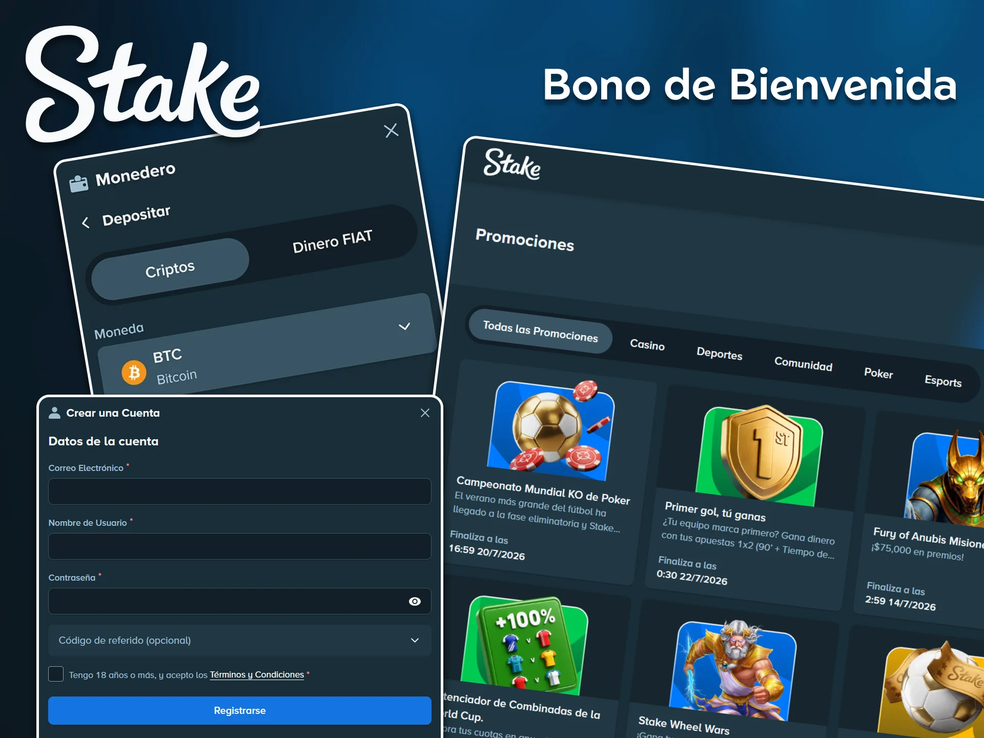 Asegura un comienzo excelente activando el fantástico bono de bienvenida de Stake en Colombia.