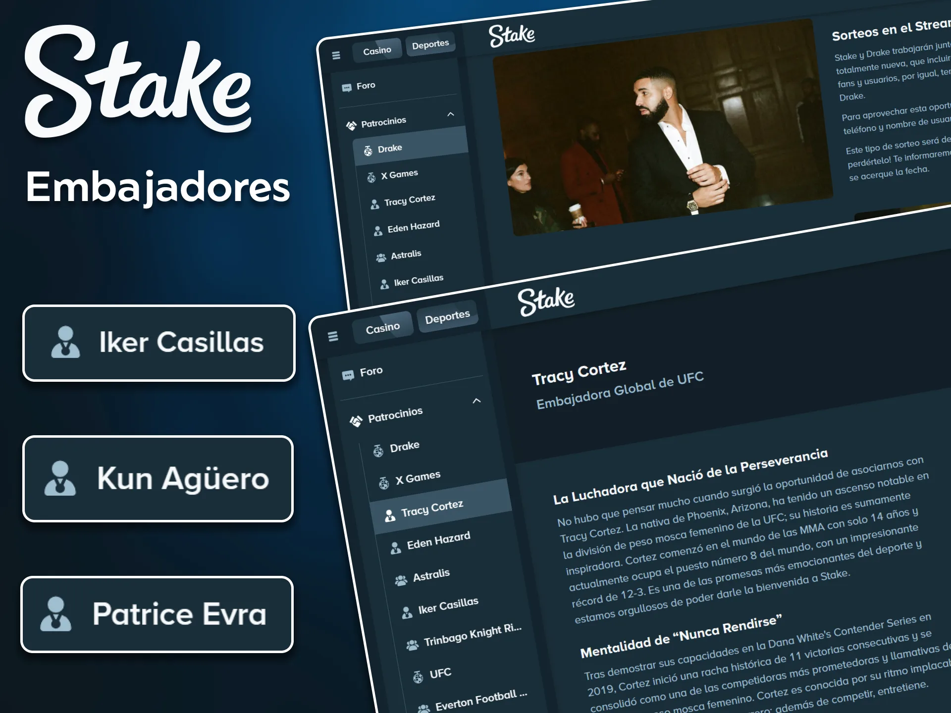 Descubre qué celebridades representan la plataforma siguiendo a los embajadores de marca de Stake.