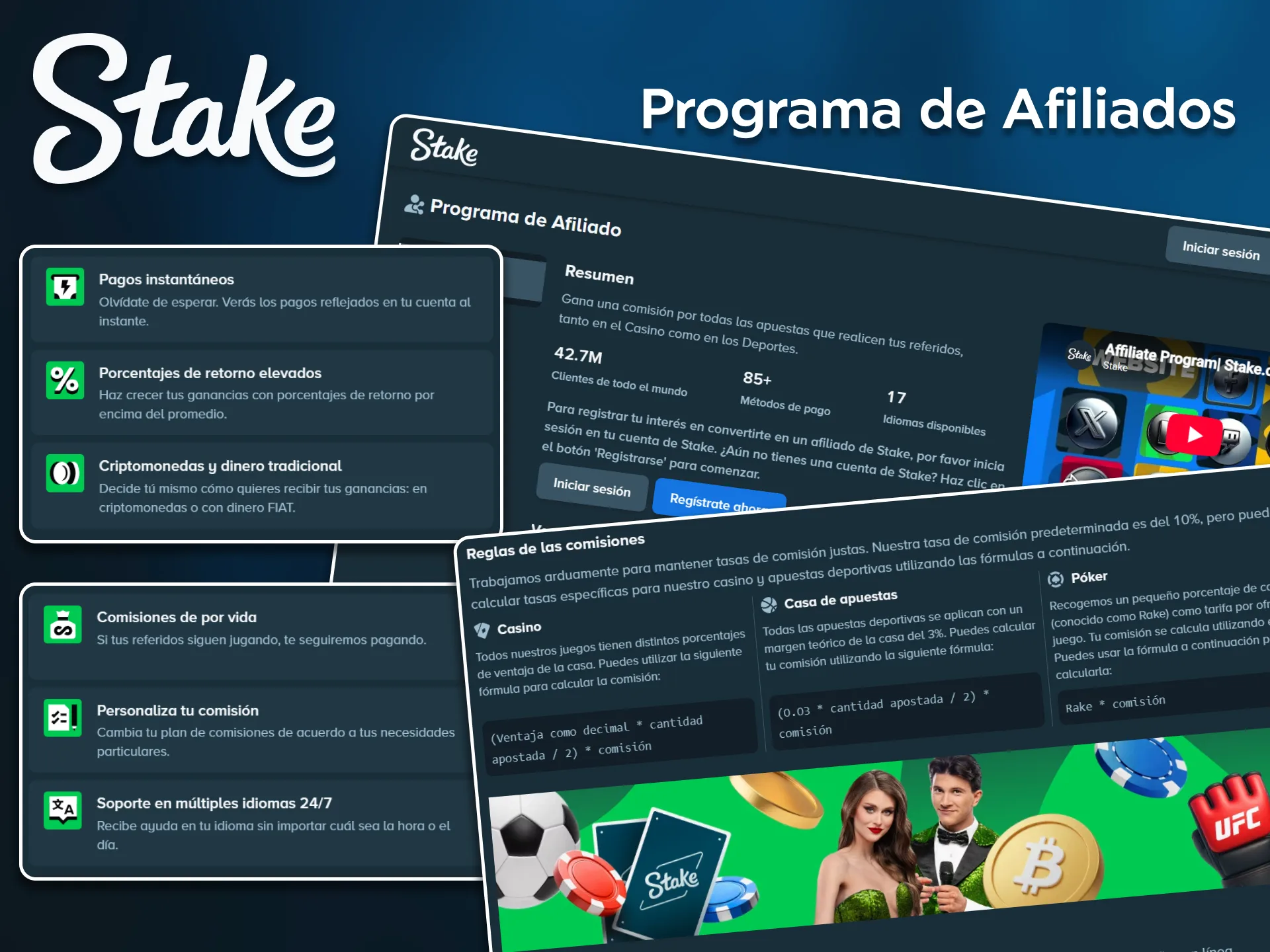 Genera ingresos recomendando la plataforma al unirte al Programa de Afiliados de Stake.