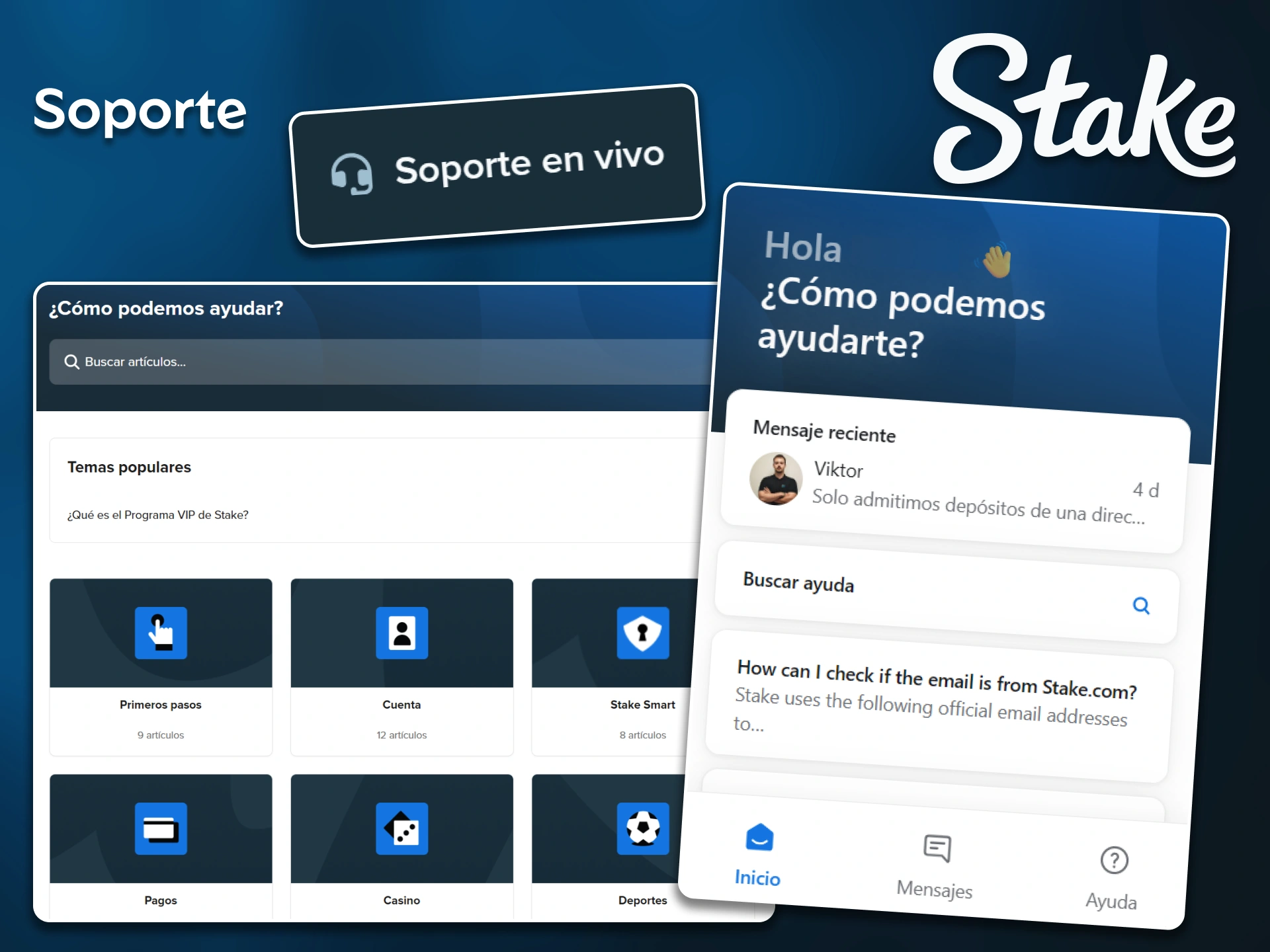 Obtén respuestas inmediatas a tus dudas técnicas gracias al soporte 24/7 de Stake.