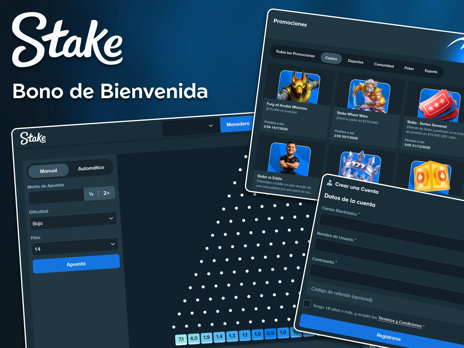 Multiplica tus fondos iniciales activando el bono de bienvenida en Stake para jugar a Plinko.
