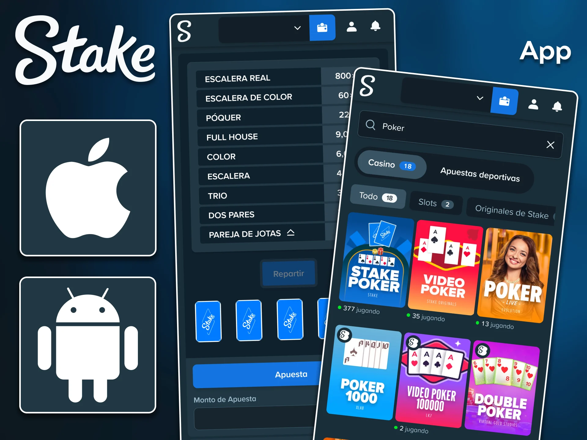 Lleva tus partidas competitivas a cualquier parte y disfruta del póker en la aplicación móvil de Stake.
