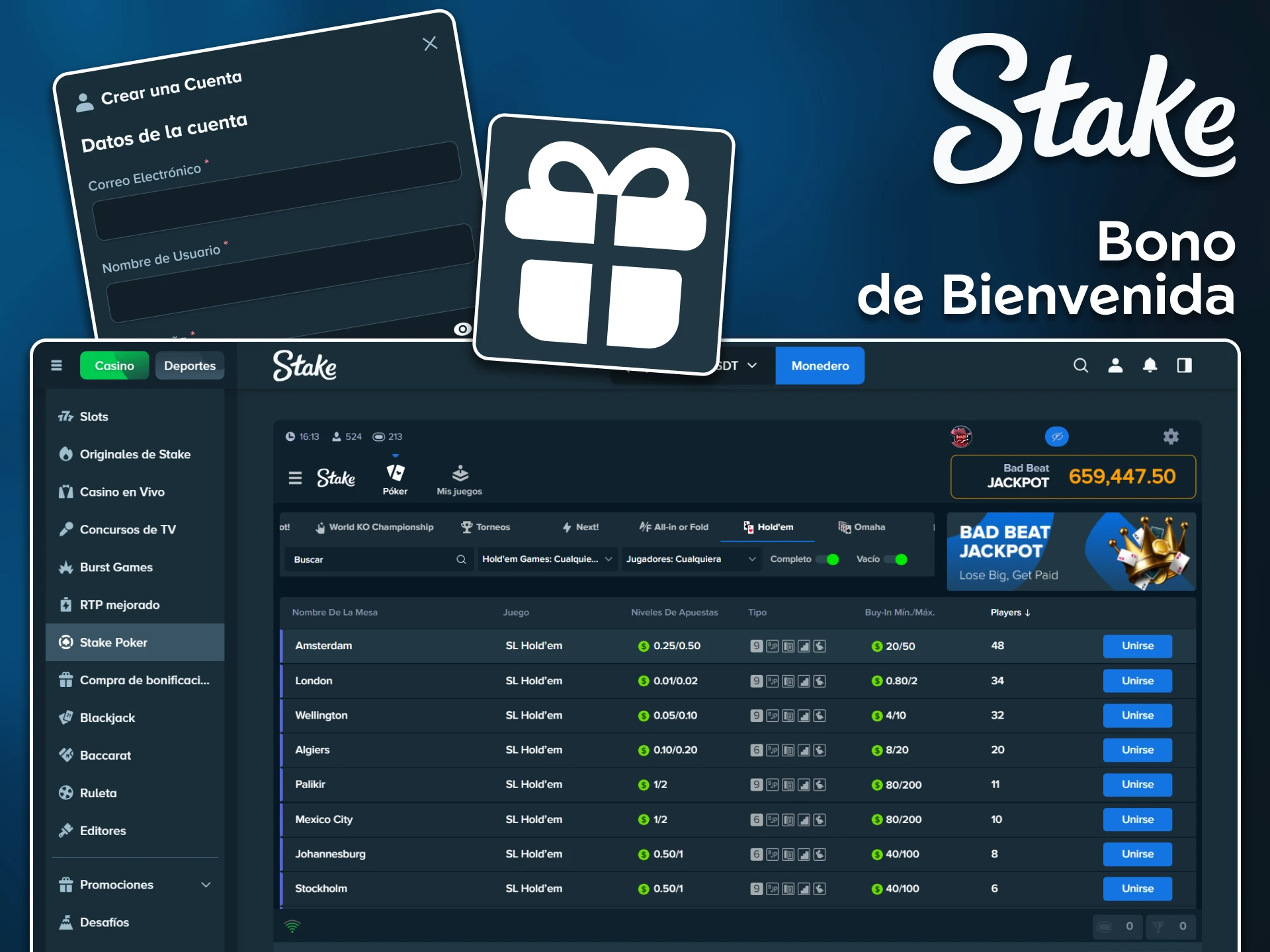 Aumenta tus fondos para las mesas reclamando el bono de bienvenida de póker de Stake.