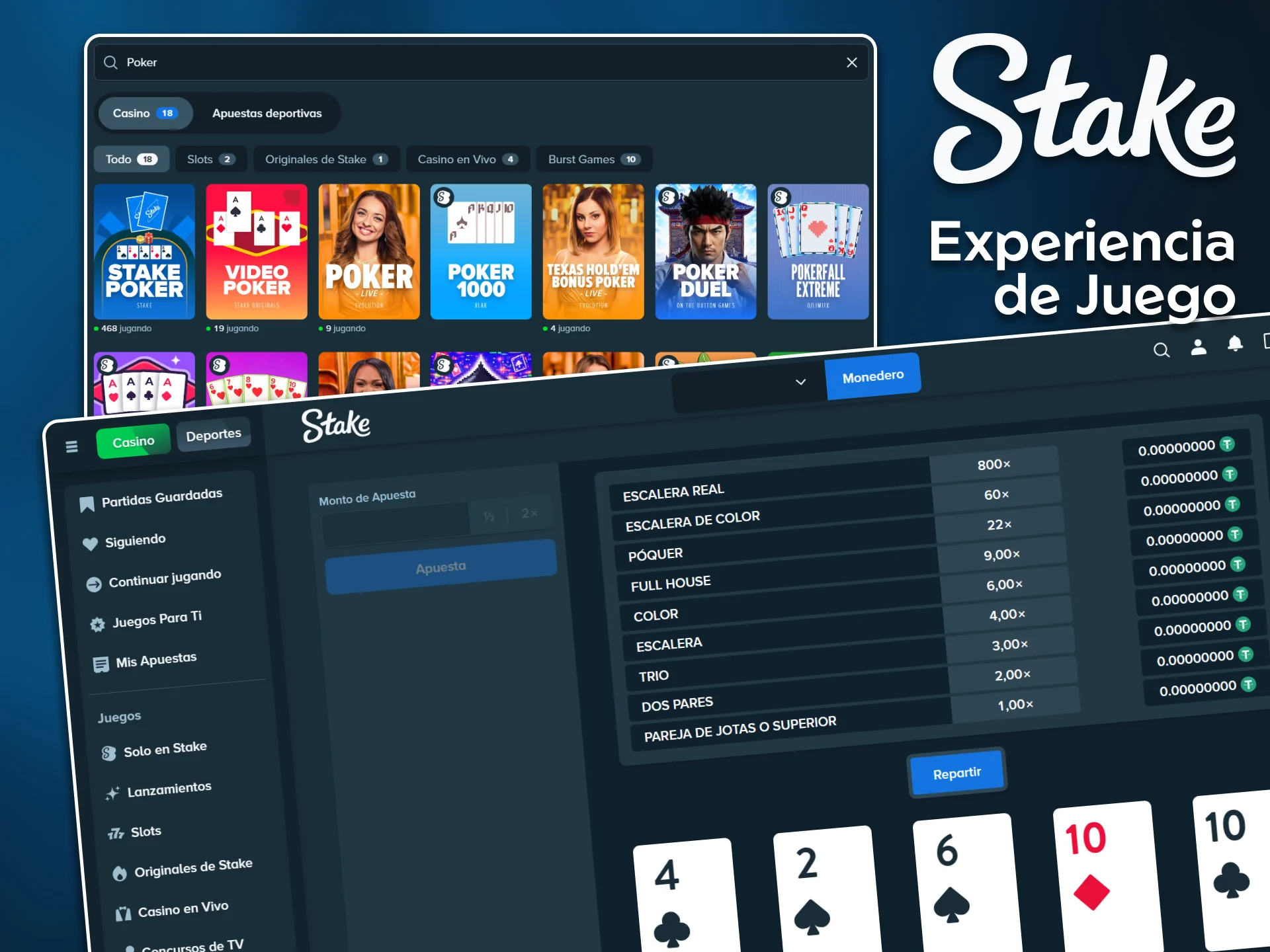 Sumérgete en un entorno gráfico de alta fidelidad mientras exploras la experiencia de póker en Stake.