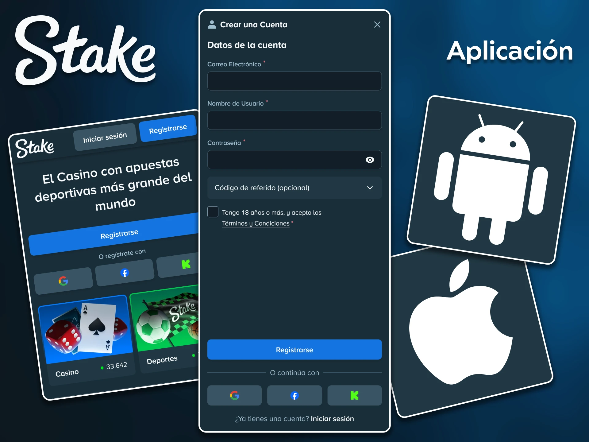 Crea tu cuenta desde cualquier lugar completando el registro a través de la aplicación móvil de Stake.