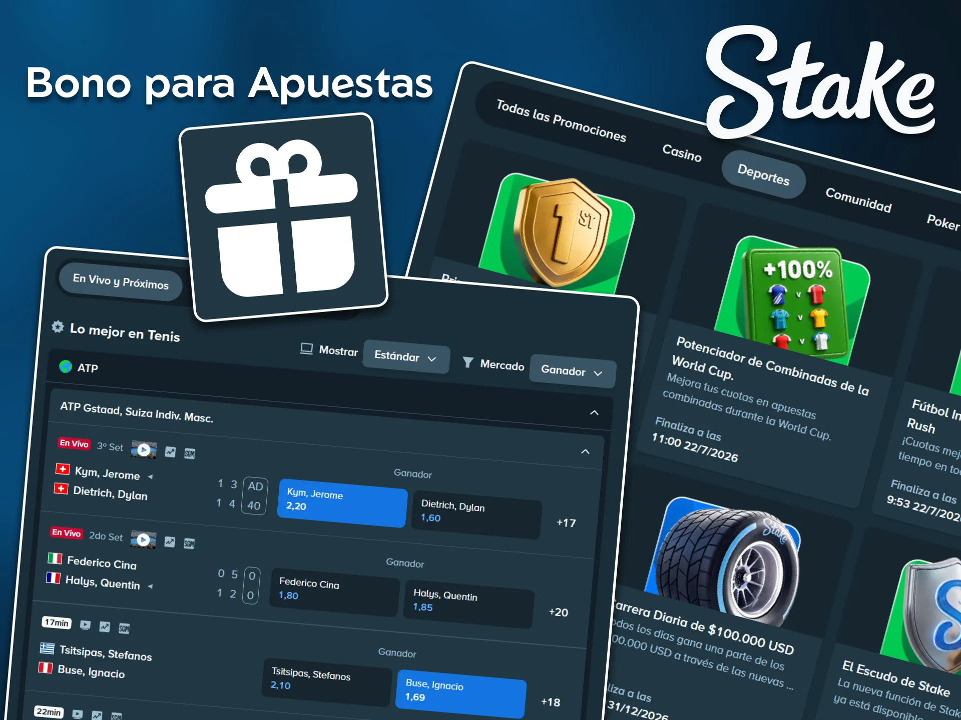 Mejora tus pronósticos para el circuito de tenis activando el bono de apuestas de tenis en Stake.